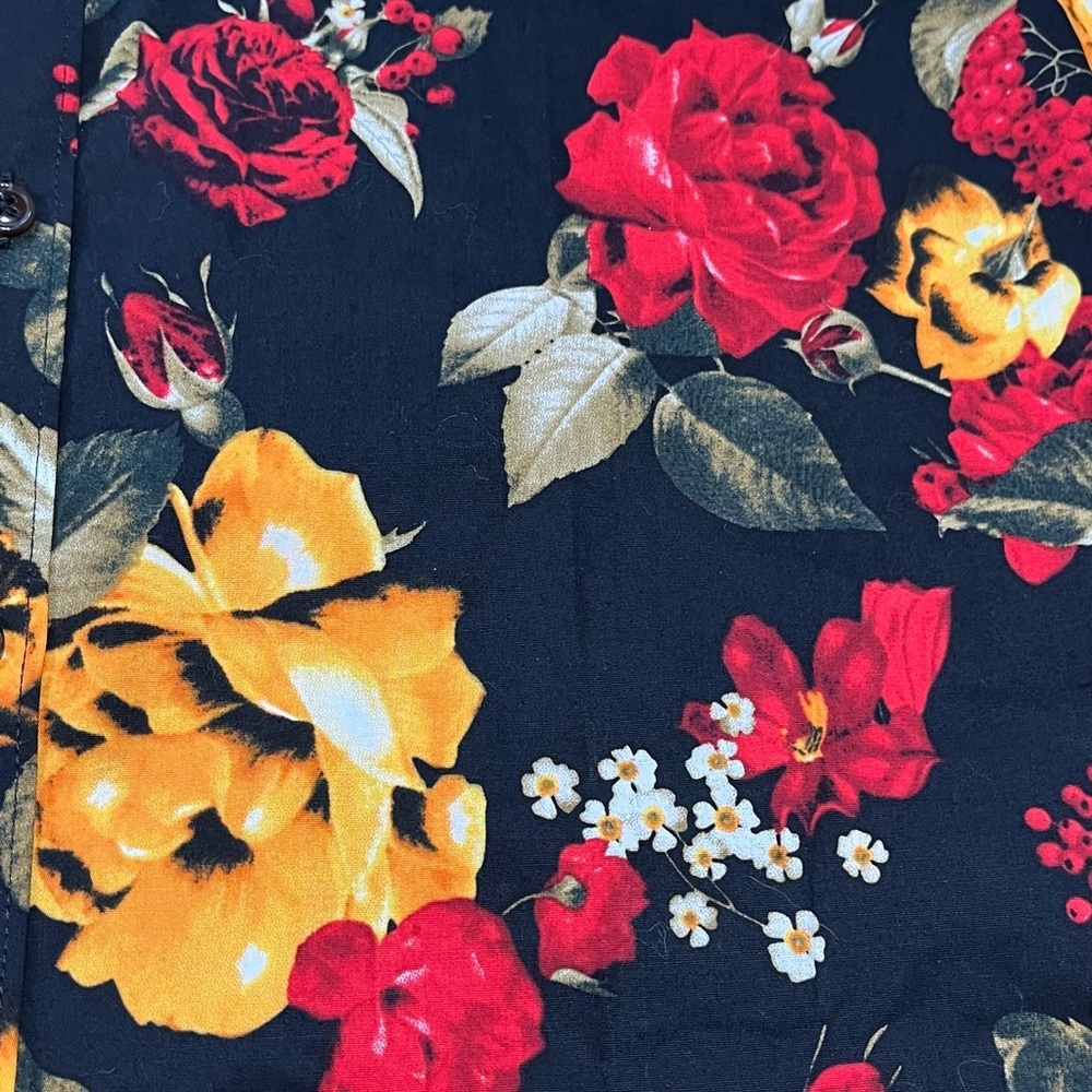 Paisley & Gray Slim Fit Tab Collar Black All Over Print Roses Club Shirt - Picture 5 of 14